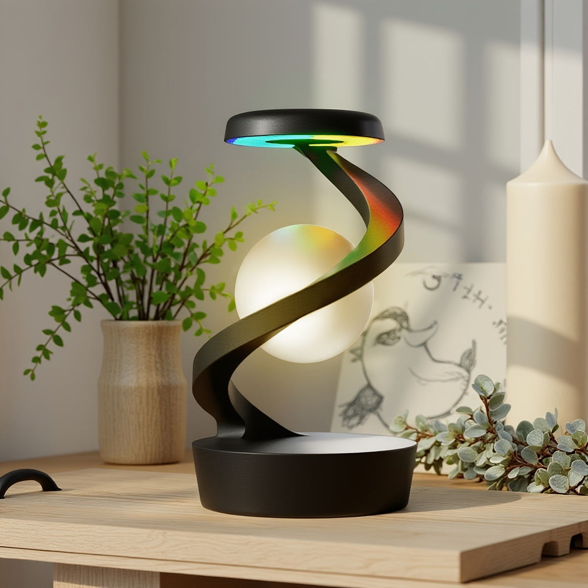 Floating Rotating Lamp with Wireless Charging, Color-Changing LED Table Lamp, Bedside Nightstand Lamp with Atmosphere Night Light – Home & Party Decor