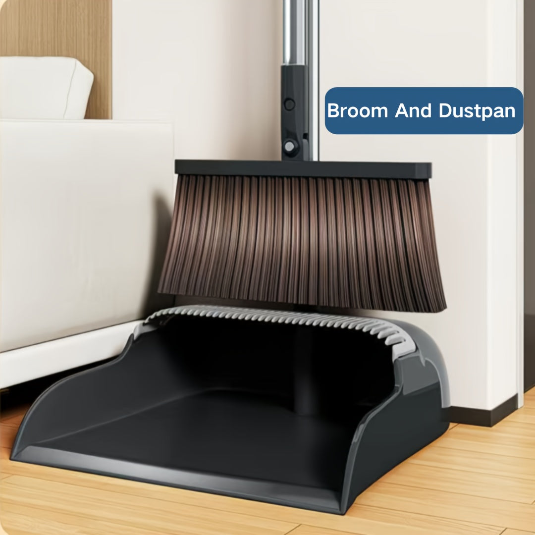 Broom and Dustpan Set with 51 Inch Adjustable Long Handle 2 Interchangeable Broom Heads – No-Bend Upright Sweeping Set for Indoor Outdoor Home Office Kitchen Garden
