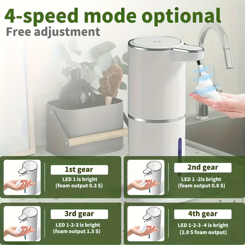 Touchless Foam Soap Dispenser Automatic USB-C Rechargeable Wall-Mounted IPX5 Waterproof 400ml with 4 Adjustable Foam Levels for Bathroom and Kitchen – No Battery Needed