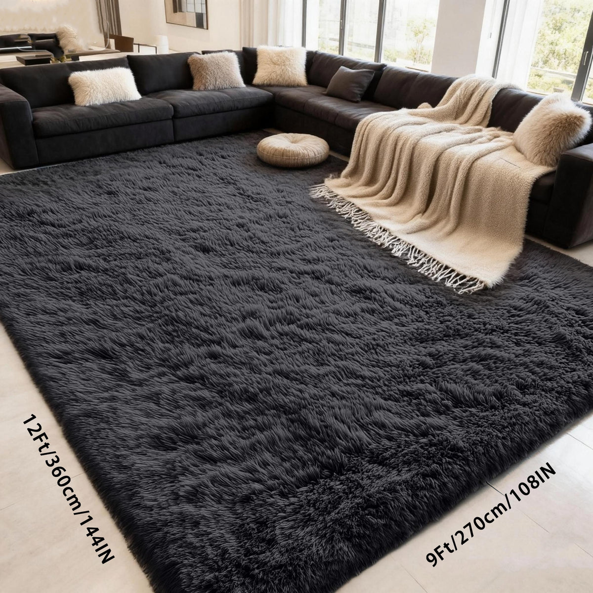 Shaggy Area Rug Extra Large Ultra Soft Fluffy Plush for Living Room & Bedroom – Non-Slip Machine Washable Carpet 9x12 & 10x14ft, Tie-Dye & Solid Colors