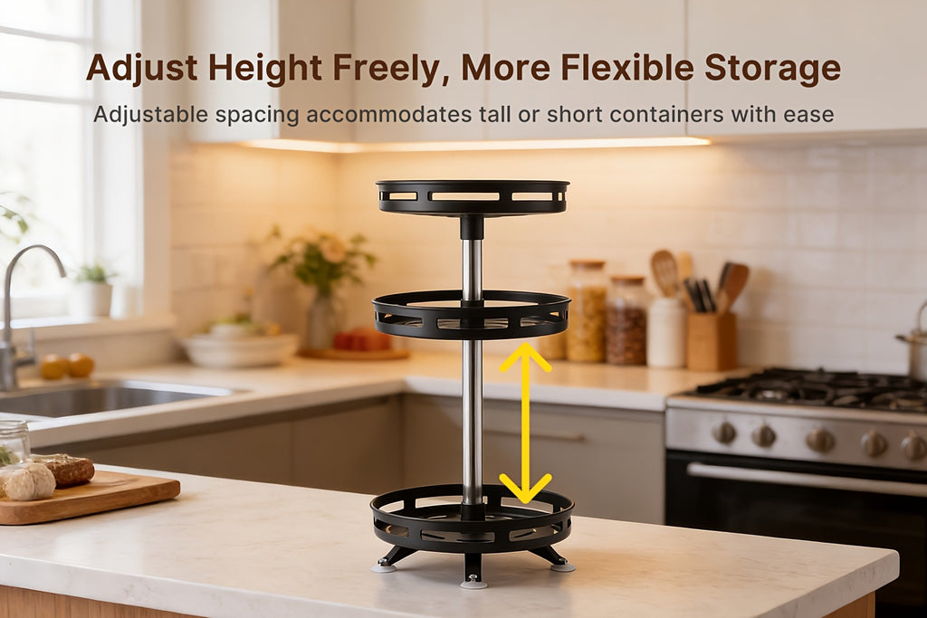 3 Tier Rotating Spice Rack Organizer Metal Turntable for Kitchen Countertop - Spinning Spice Jar Seasoning Storage Rack Black