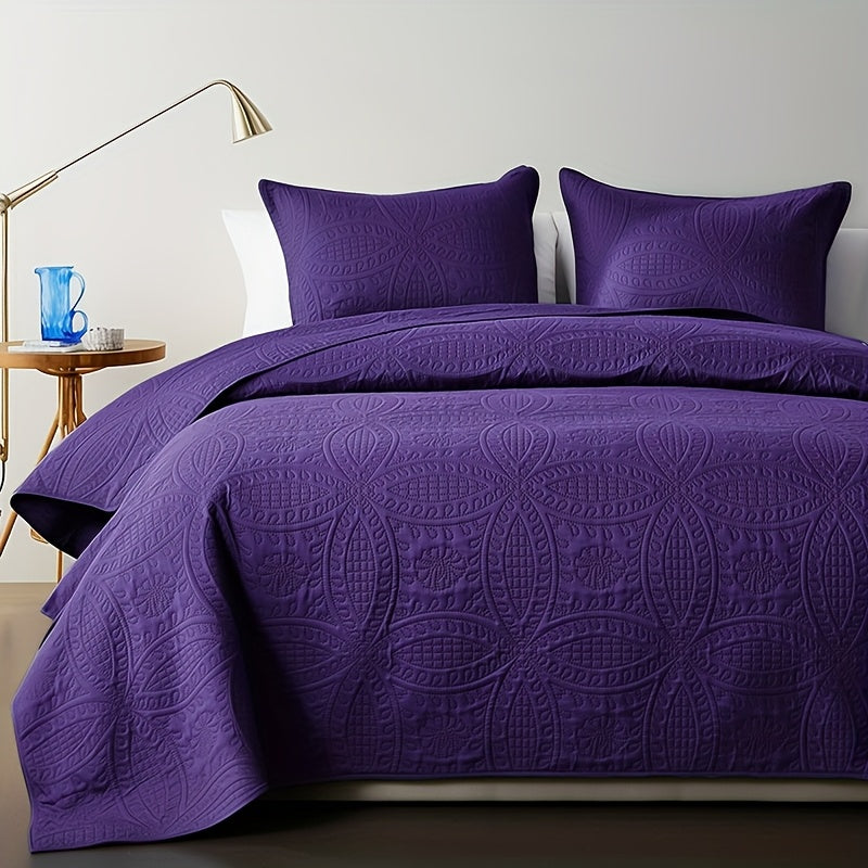 Lightweight Microfiber Quilt Set 2/3 Pcs – Coin Pattern Coverlet, Soft Breathable Bedspread for Twin Full Queen King, Back to School Dorm & Seasonal Bedroom Decor