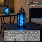 Moroccan Candle Lantern Holder Medium 10.5 Inch – Handcrafted Glass Iron Metal Lantern with Embossed Floral Panels, 17 Colors, Indoor Outdoor Use for Ramadan, Wedding, Patio, Diwali & Home Decor