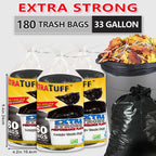 33 Gallon Trash Bags 180 Count 60 Bags Per Roll Tear Resistant Leak Proof Disposable Large Garbage Bags for Home Garden Industrial Commercial Use