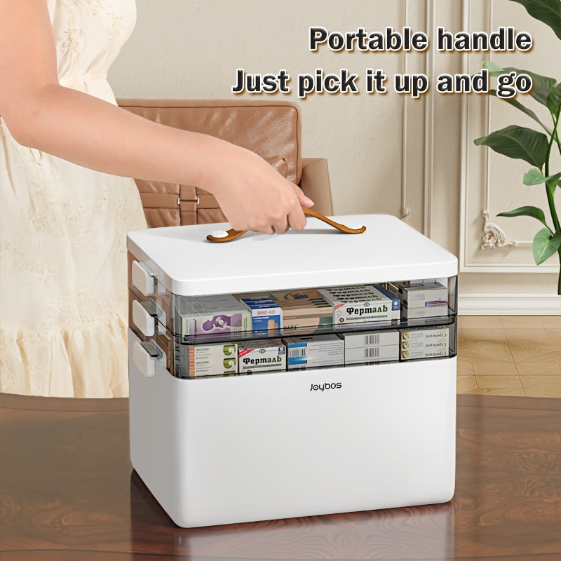 Medicine Organizer Cabinet 3 Tier Portable First Aid Box with Leather Handle BPA Free Airtight Moisture Resistant Medicine Storage for Home Office Bathroom Desktop