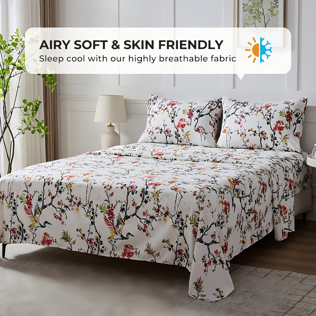 Deep Pocket Printed Sheet Set 3 or 4 Piece Breathable Cool Sheets Luxury Hotel Bedding Soft Wrinkle-Resistant Twin Full Queen King Cal King - Buffalo Check Botanical Florence Paisley Patterns