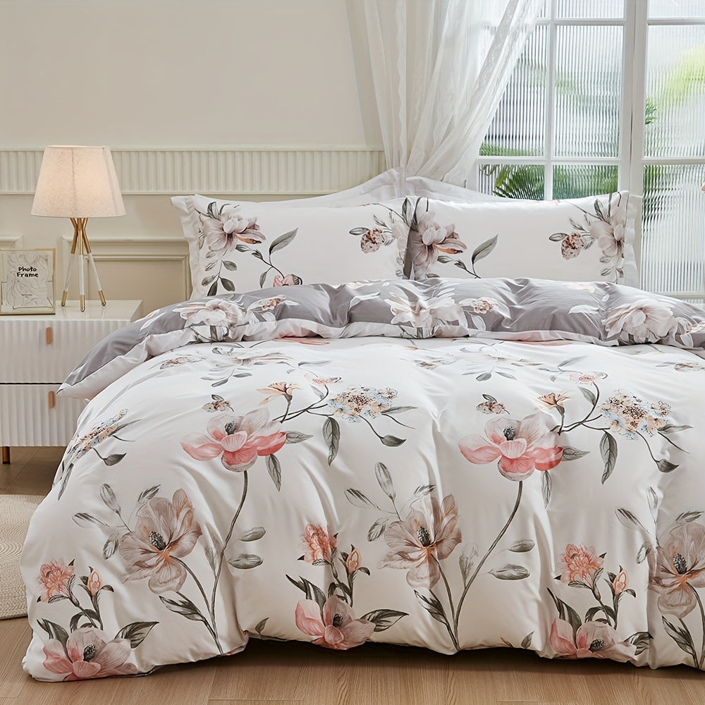 Floral Botanical Duvet Cover Set Reversible Ultra-Soft Microfiber with Pillowcases Twin Full Queen King 3 Colors