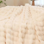 Luxury Faux Rabbit Fur Throw Blanket – Super Soft Plush Warm Blanket for Couch Bed Office Travel, 4 Colors, Throw Twin Queen King, All-Season Gift