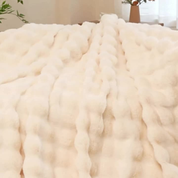 Luxury Faux Rabbit Fur Throw Blanket – Super Soft Plush Warm Blanket for Couch Bed Office Travel, 4 Colors, Throw Twin Queen King, All-Season Gift