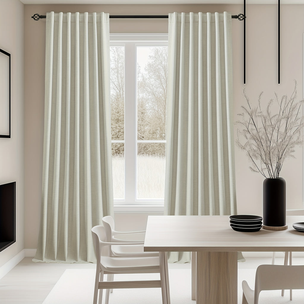 Faux Linen Blackout Curtains 2 Panels for Bedroom & Living Room – 100% Blackout, Back Tab & Rod Pocket, Thermal Insulated Farmhouse Drapes