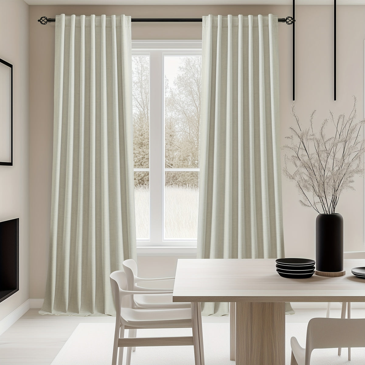Faux Linen Blackout Curtains 2 Panels for Bedroom & Living Room – 100% Blackout, Back Tab & Rod Pocket, Thermal Insulated Farmhouse Drapes