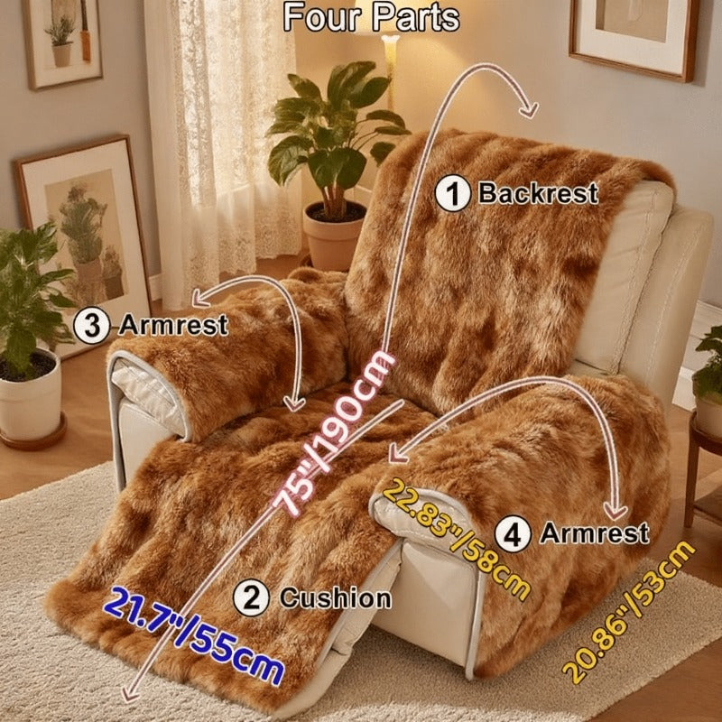 Thick Rabbit Plush Recliner Chair Cover – Soft Non-Slip Shaggy Sofa Slipcover