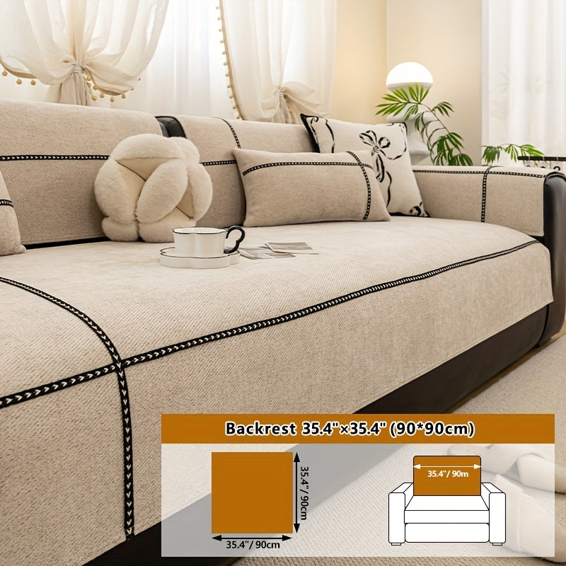 Chenille Sofa Seat Cover Non-Slip Pet Friendly Machine Washable All Season - Sofa Cushion Cover with Lace Belt for 1 2 3 4 Seater Armrest Backrest 3 Colors