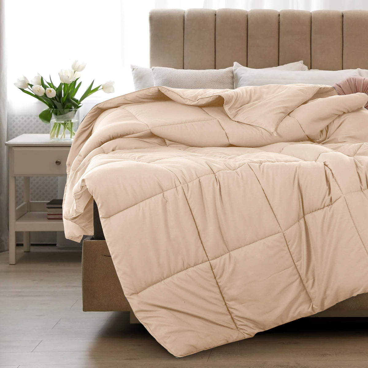 All Season Comforter with Corner Tabs & Box Stitching – Soft Fluffy Lightweight Hotel-Quality Duvet Insert for Twin Queen King, Breathable Year-Round Bedding