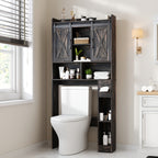 Farmhouse Over Toilet Cabinet with Sliding Doors Engineered Wood Adjustable Shelf Toilet Paper Holder Stand Space Saving Bathroom Storage No Wall Mount Multiple Colors