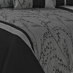 Jacquard Comforter Set 7 Piece Queen King - Luxury Patchwork Branch Microfiber Bedding, All-Season Soft Warm Bed Set, Hypoallergenic, No Fade