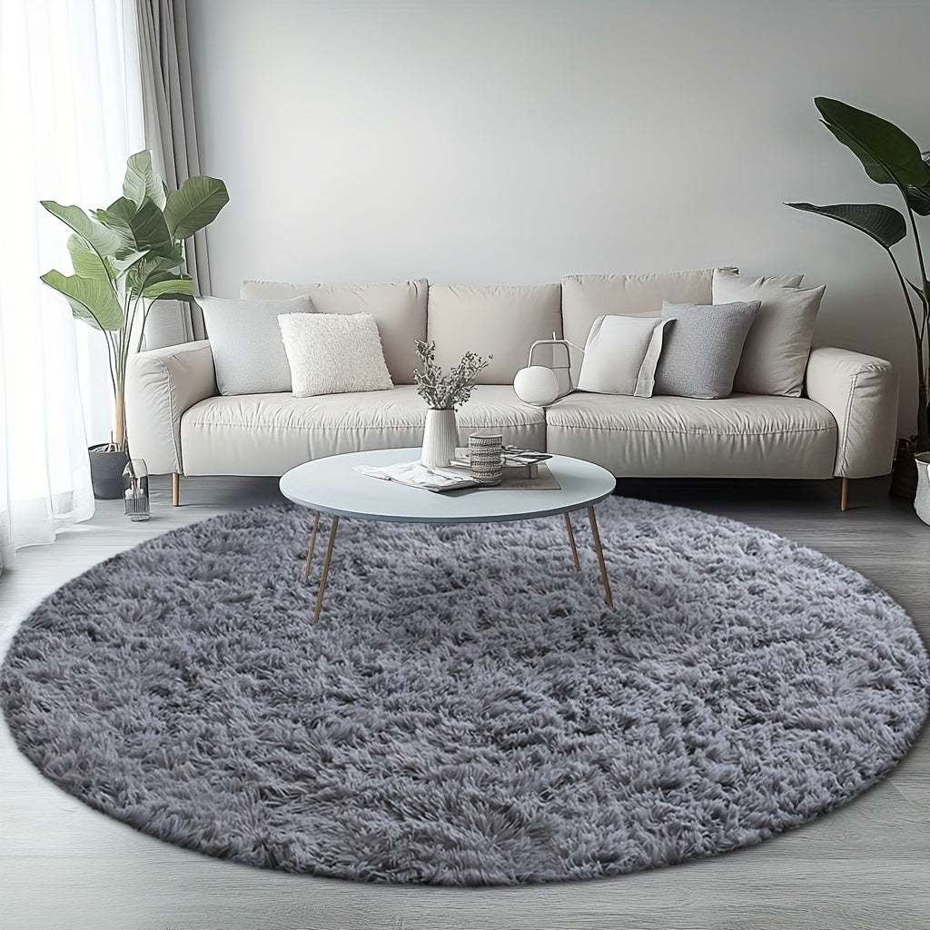 Round Shaggy Rug Soft Fluffy Plush Circular for Bedroom & Living Room – Easy Clean, Tie-Dye & Solid Colors, 3 Sizes 4x4 5x5 6x6ft