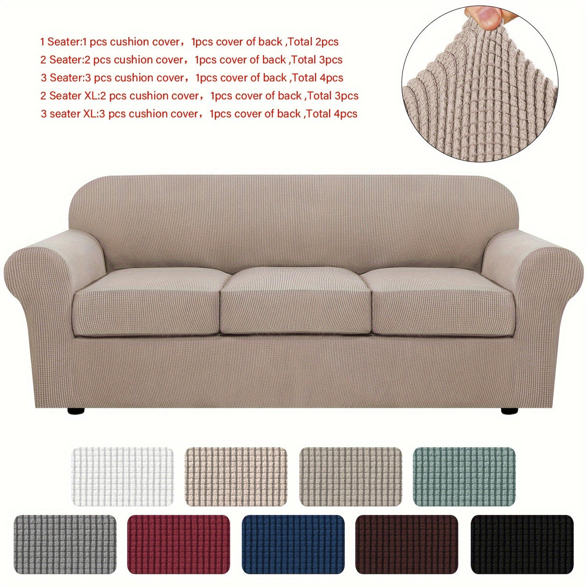 Grid Pattern Elastic Sofa Cover – Anti-Slip Full Coverage Stretchable Sofa Protector Machine Washable Classic Design for Living Room Bedroom Office