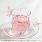Borosilicate Glass Lotus Tea Cup with Plate 4.73oz – Heat Resistant Transparent Glassware, French Princess Style for Home, Office & Gifting