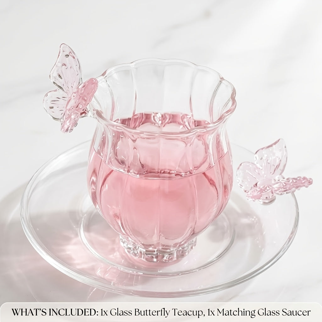 Borosilicate Glass Lotus Tea Cup with Plate 4.73oz – Heat Resistant Transparent Glassware, French Princess Style for Home, Office & Gifting