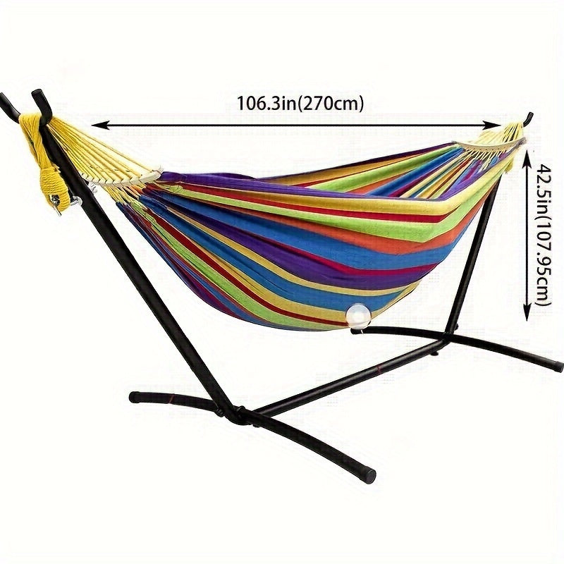Heavy-Duty Double Hammock with Steel Stand – 450 lbs Outdoor Swing Bed, Anti-Roll Balance, Carry Bag Included, Easy Assembly, No Poles or Fillers | Tropical, Cyan & Green