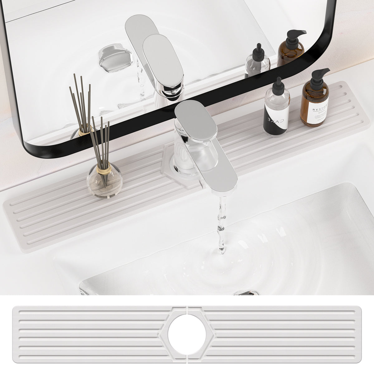 Diatomite Stone Sink Faucet Mat 23.6x3.9 Inch - Quick Drying Absorbent Countertop Mat for Kitchen and Bathroom Sink Area - Natural Diatom Mud Faucet Splash Pad