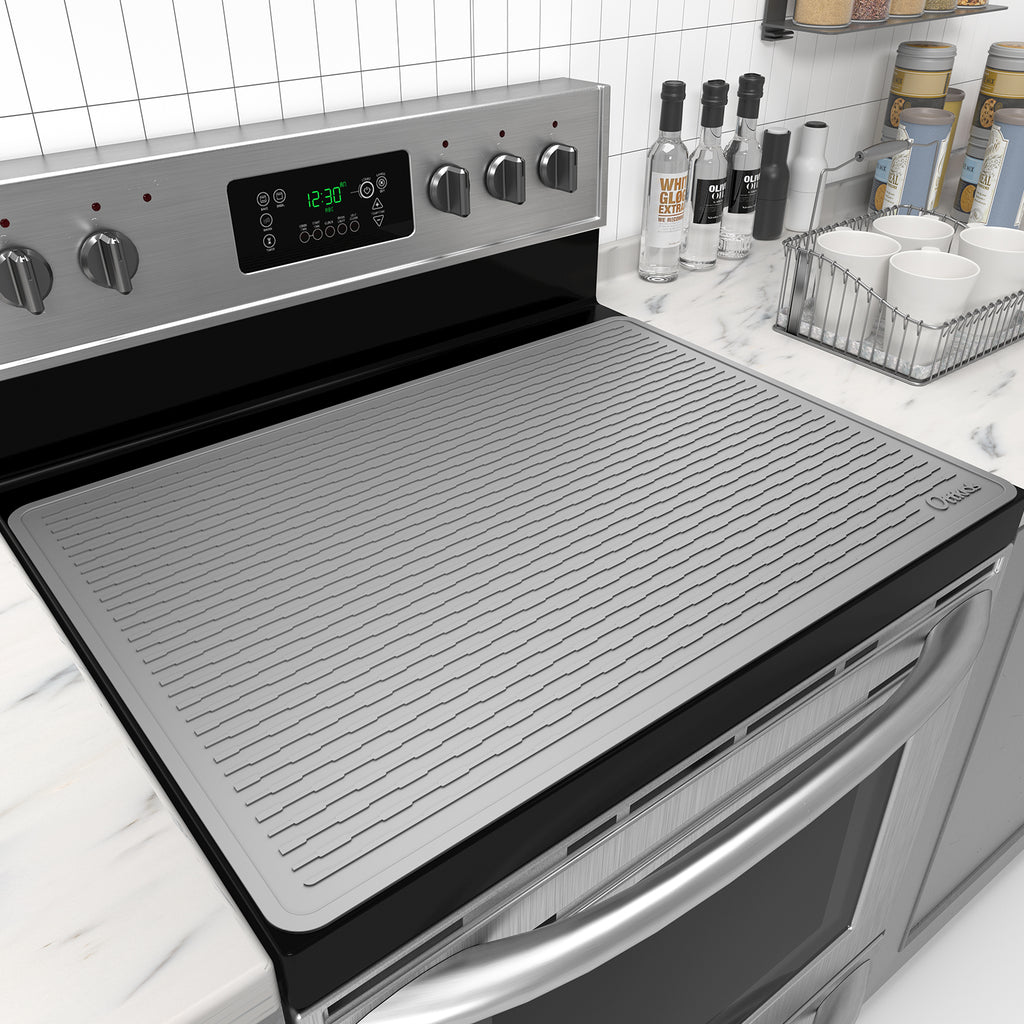 Silicone Stove Top Cover and Dish Drying Mat 30x21 Inch - Anti-Slip Thick Protective Mat for Glass and Electric Cooktops, Countertops and Washer Dryer - Heat Resistant Kitchen Mat