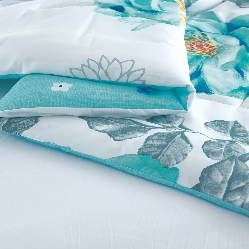 Reversible Floral Comforter Set 2/3 Piece – Dual-Sided Pattern & Color, Lightweight All-Season Quilt with Pillowcases, Soft Bedding Set Twin Queen King