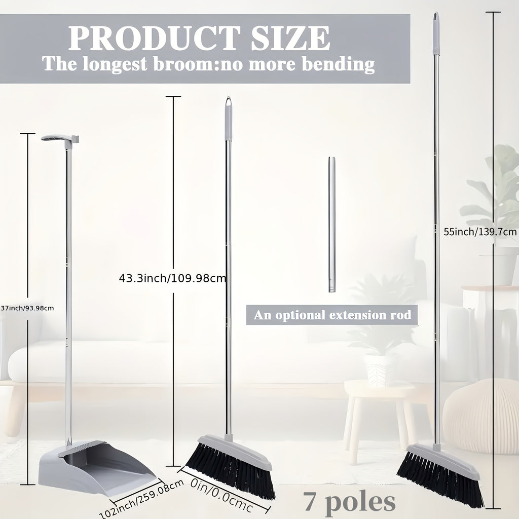 Broom and Dustpan Set 3-in-1 4-in-1 Long Handle Non-Stick Hair Foldable Rotatable Floor Sweeper for Home Office Outdoor Hardwood Tile Indoor Cleaning