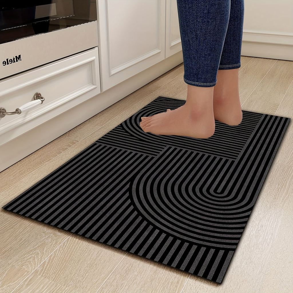 Kitchen Runner Rug Set 2 Piece – Diatomaceous Earth Non-Slip Water-Absorbent Mat, Machine Washable Strip Pattern, for Kitchen, Bathroom, Laundry Room & Dining Room
