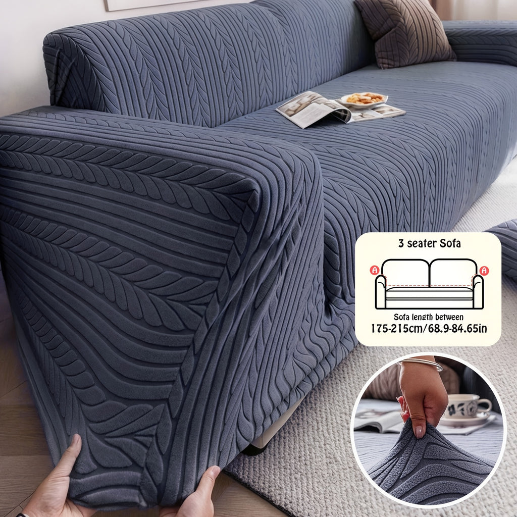Striped Stretch Sofa Cover 1pc – Washable Non-Slip Scratch-Resistant All-Season Sofa Slipcover for 1 2 3 4 Seater, White Sawtooth Textured Fabric Couch Protector for Living Room Home Decor