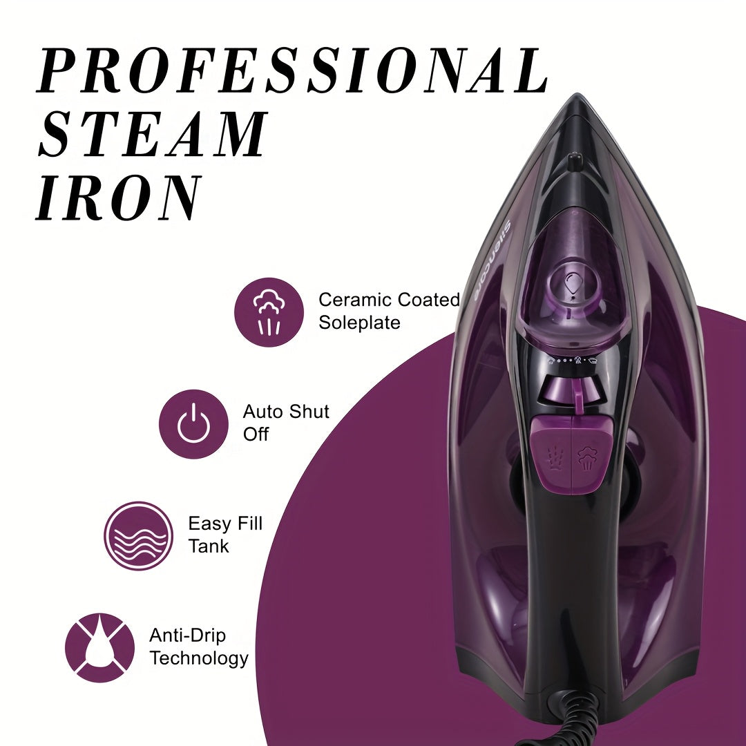 Handheld Clothes Steamer Non-Stick Soleplate – High-Pressure Anti-Calc, Adjustable Temp for Dry & Wet Clothes, Fast Heating Compact Steamer for Travel, Home & Office | Deep Purple