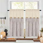 Striped Patchwork Semi-Sheer Rod Pocket Curtains – Bohemian Tiered Window Panels for Bedroom, Living Room, Kitchen, Bathroom & Cafe | 1 or 2 Pcs