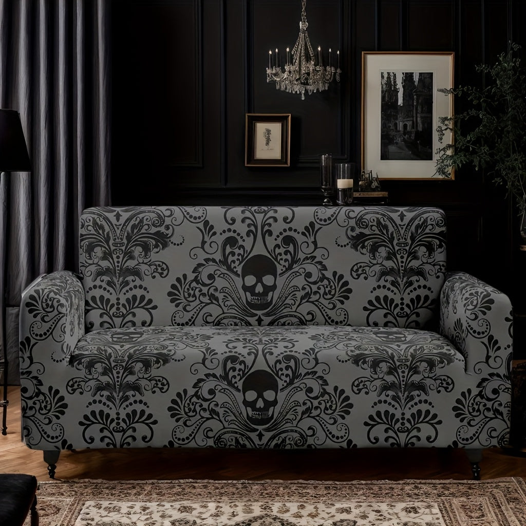 Floral Print Sofa Cover Stretch Elastic Polyester - Artistic Black Floral Pattern Couch Slipcover Machine Washable for 1 2 3 4 Seater Living Room Bedroom Dining Chair