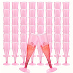 Pink Plastic Champagne Glasses 25 or 50 Pack Transparent Disposable Mimosa Cups BPA-Free PS Flutes for Weddings Cocktails Holidays Outdoor Events
