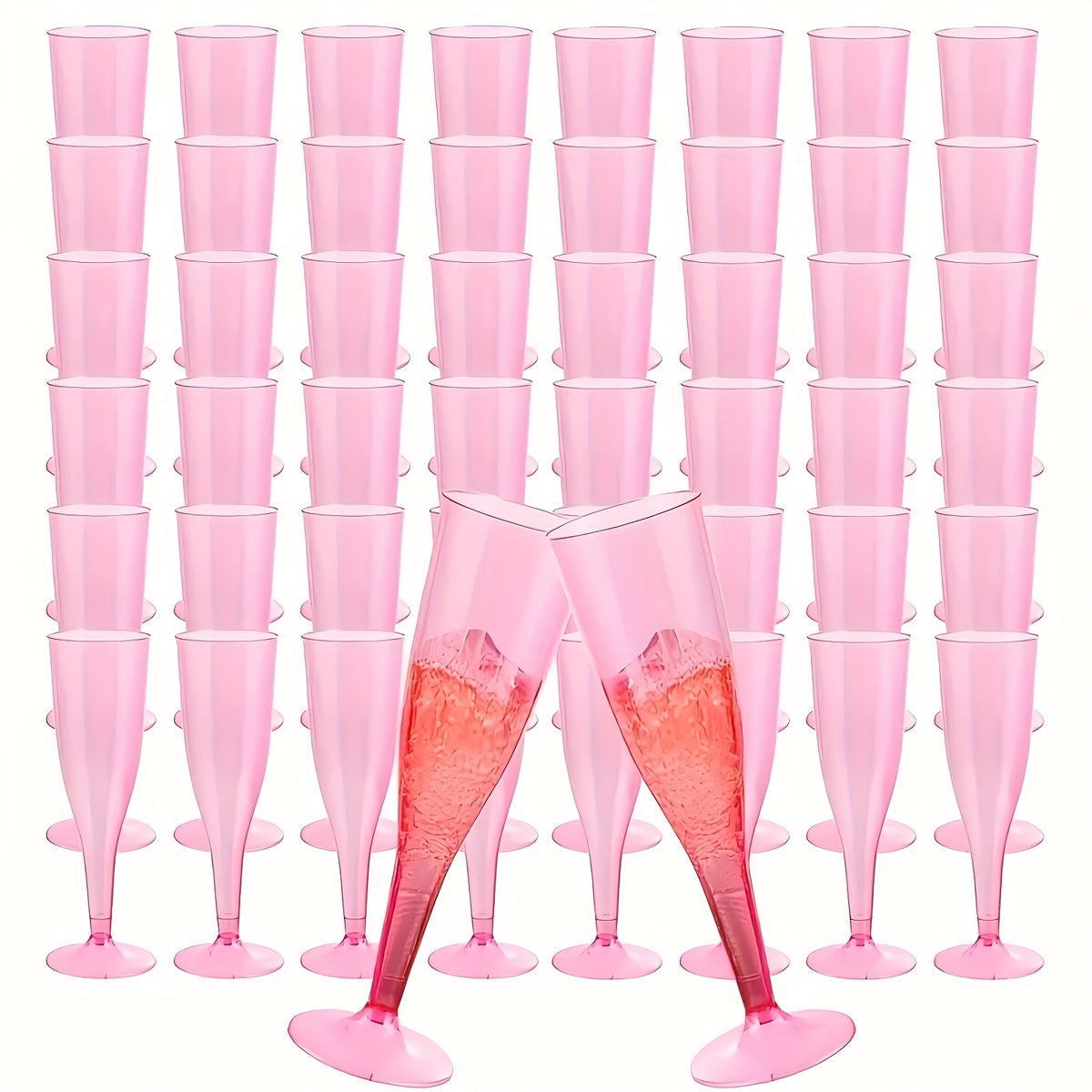 Pink Plastic Champagne Glasses 25 or 50 Pack Transparent Disposable Mimosa Cups BPA-Free PS Flutes for Weddings Cocktails Holidays Outdoor Events