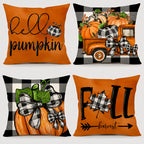 Seasonal Throw Pillow Covers 18x18 Inch – Autumn Winter Holiday Cushion Covers with Pumpkin, Snowman, Christmas Tree, Truck & Buffalo Plaid | Farmhouse Thanksgiving Christmas Decor for Couch, Bed & Living Room
