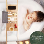 Bathtub Caddy Tray Expandable Bamboo Adjustable Width, Retractable Bath Tray Rack with Reading Holder – Water-Resistant Space-Saving Bathtub Accessories for Relaxing Bath Time