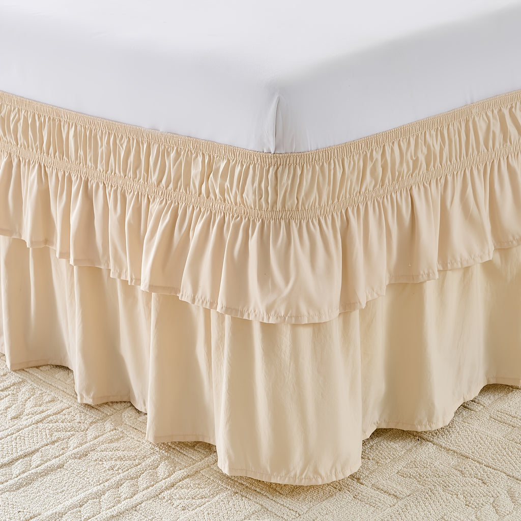 Double Ruffle Bed Skirt – 16" Drop Elastic Wrap-Around | Easy Install, Machine Washable | Twin, Full, Queen, King