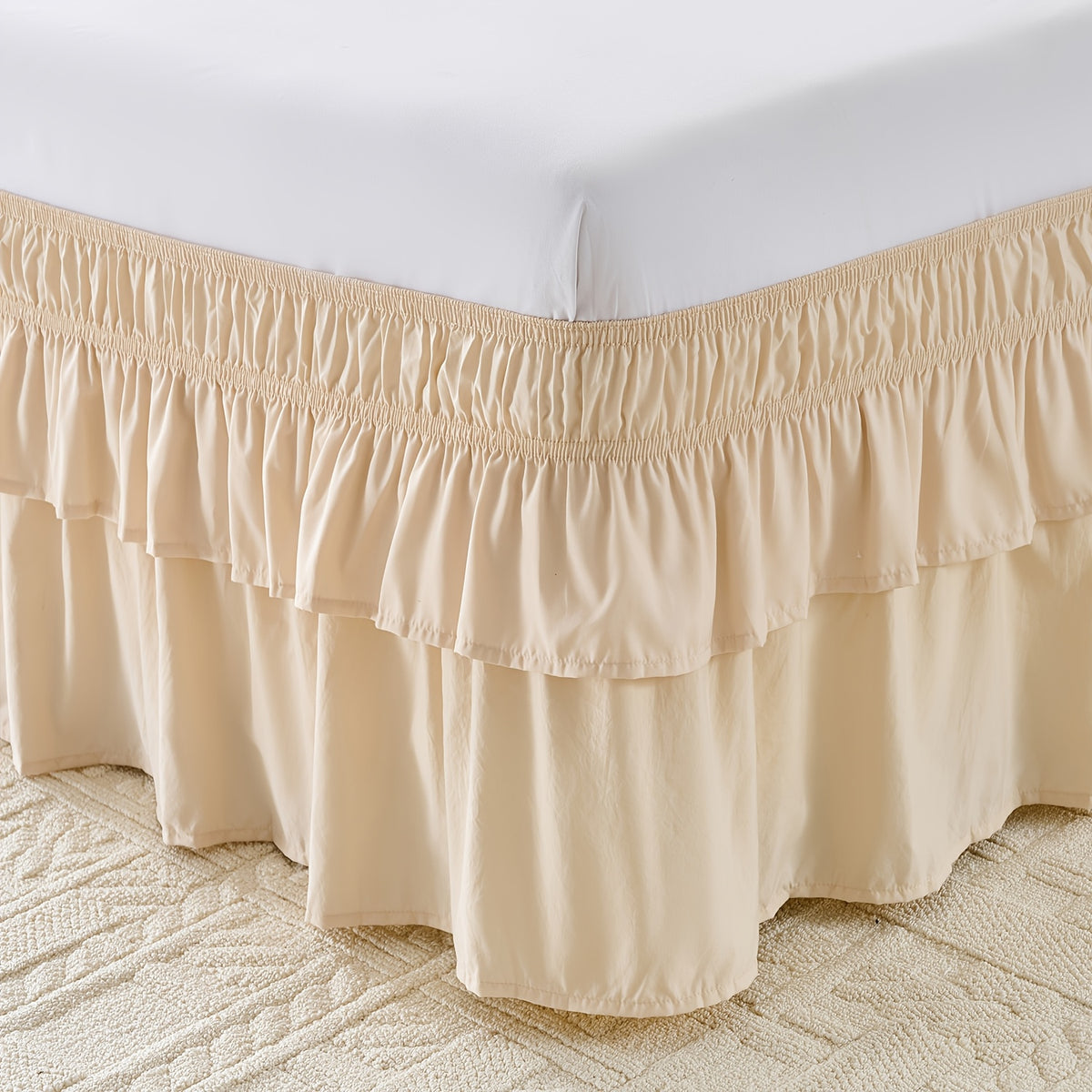 Double Ruffle Bed Skirt – 16" Drop Elastic Wrap-Around | Easy Install, Machine Washable | Twin, Full, Queen, King