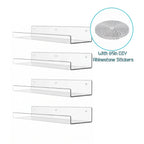 Clear Acrylic Floating Shelves Set of 4 with Hooks – Wall Mounted Display Shelf Organizer for Bathroom, Bedroom, Living Room & Kitchen | Transparent Storage Shelf for Room Decor