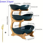 Tiered Fruit Basket Bowl 2-3 Layer Bamboo Wood Stand Kitchen Counter Serving Tray Snack Candy Plate with Fork European Style