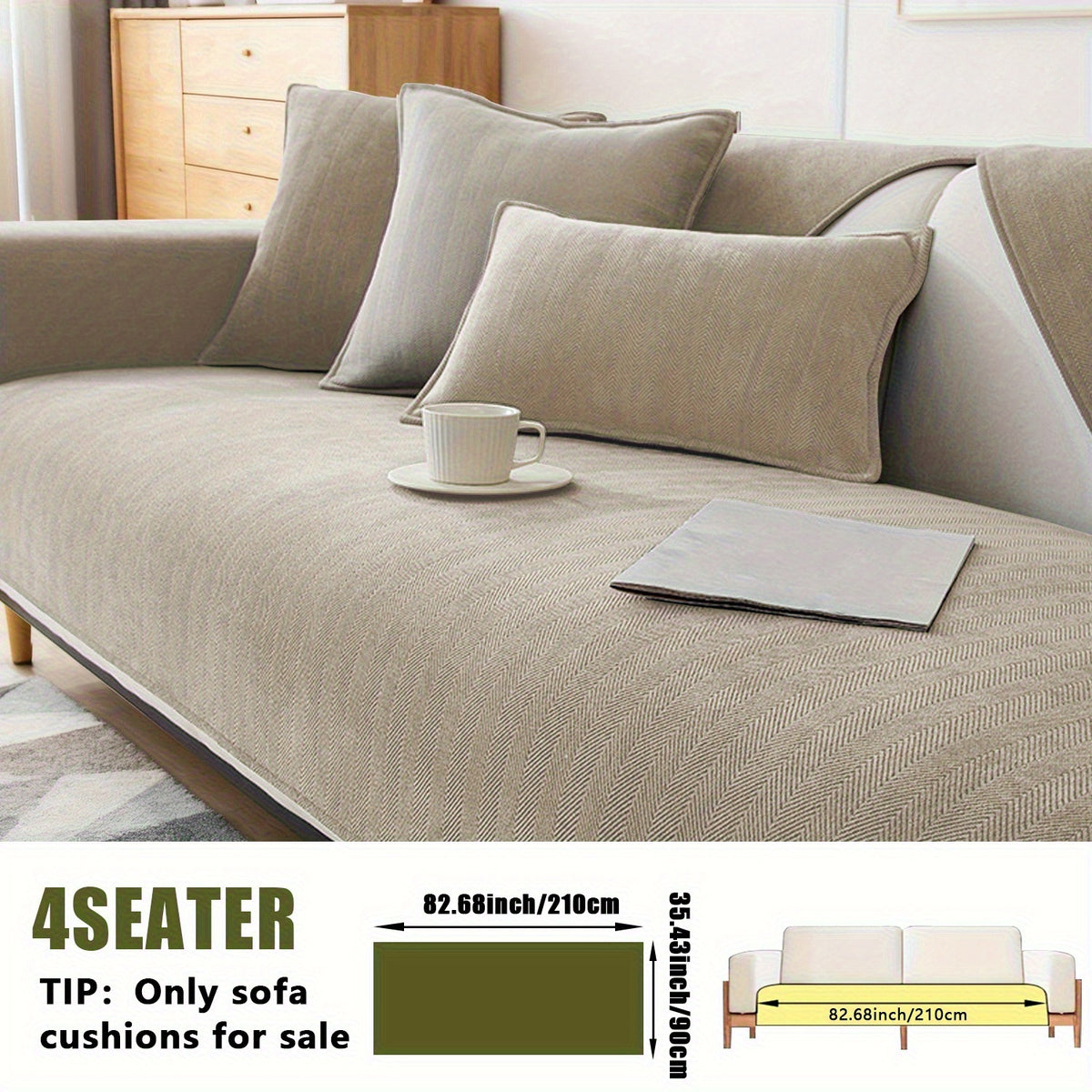 Chenille Ribbed Sofa Cover – Pet-Friendly Non-Slip Stretch Slipcover, Machine Washable Sofa Protector for 2, 3 & 4-Seater and Sectional Sofas, Modern Living Room Couch Cover