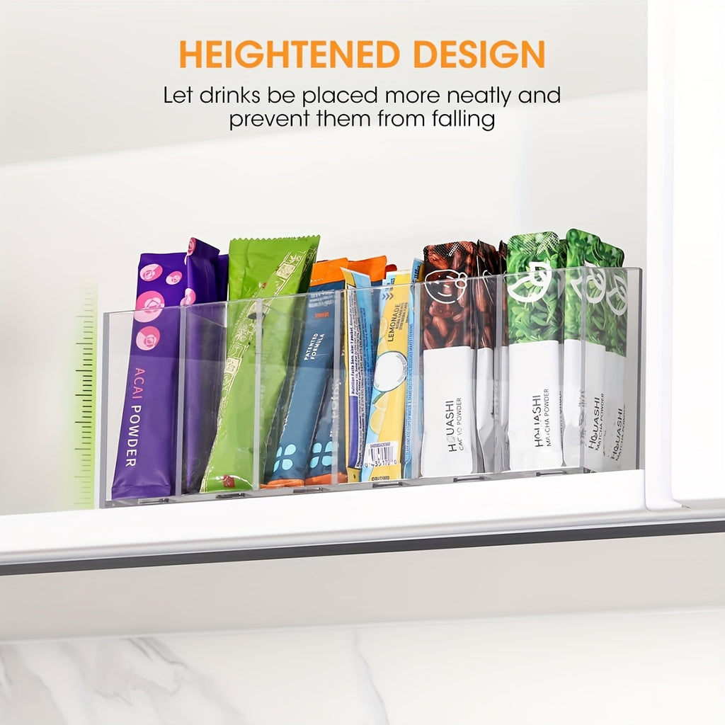 Clear Drink Packet Organizer with Removable Sections & Adjustable Dividers – Transparent Space-Saving Storage for Flavor Packets, Kitchen & Office (3 or 4 Compartments)