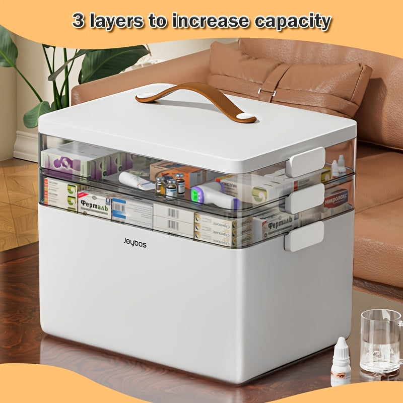 Medicine Organizer Cabinet 3 Tier Portable First Aid Box with Leather Handle BPA Free Airtight Moisture Resistant Medicine Storage for Home Office Bathroom Desktop