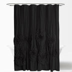 Ruffled Shower Curtain Farmhouse 72x72 - Handmade 3D Flower Vintage Ruched Fabric Bathroom Curtain, Victorian Romantic Luxury Decor, Black Pink Camel, Waterproof Microfiber 12 Holes