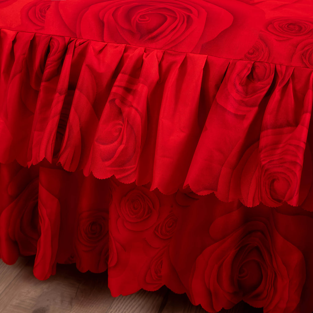 3-Piece Floral Bed Skirt Set with 2 Pillowcases, Non-Slip Lace Ruffle Bed Skirt, All-Season Polyester Bedding, Machine Washable, Bedroom & Guest Room Decor in Pink Rose, Purple Rose, Peony & More