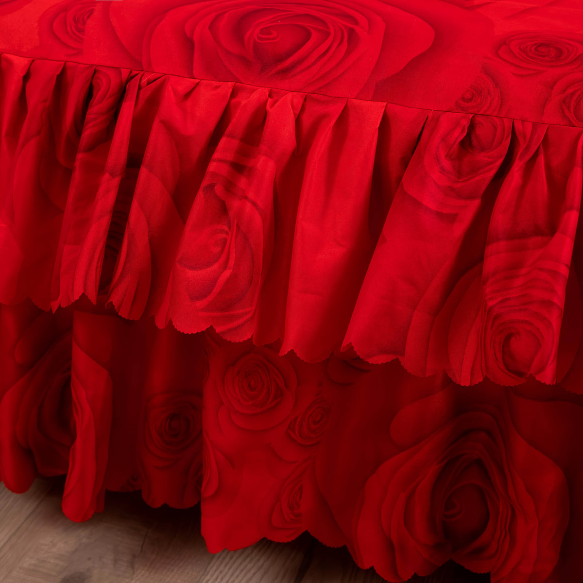 3-Piece Floral Bed Skirt Set with 2 Pillowcases, Non-Slip Lace Ruffle Bed Skirt, All-Season Polyester Bedding, Machine Washable, Bedroom & Guest Room Decor in Pink Rose, Purple Rose, Peony & More