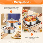 304 Stainless Steel Stackable Steamer Pot with Tempered Glass Lid – 2-Tier or 5-Tier Heavy-Duty Steam Cooker for Dumplings Vegetables Pasta Meat, Home & Commercial