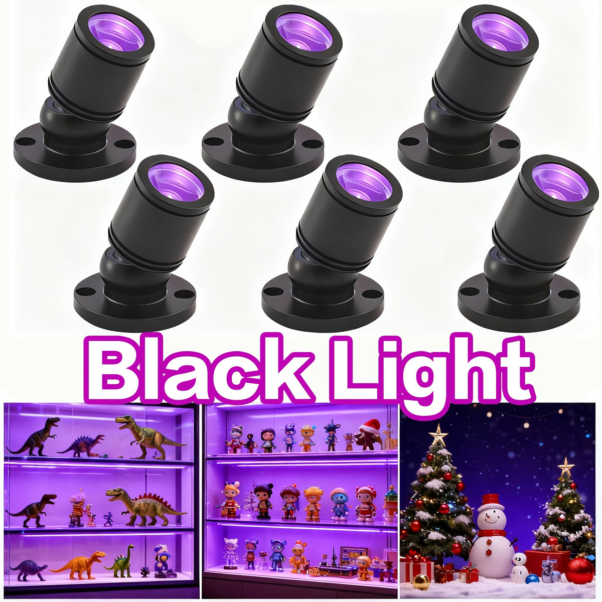 USB UV Black Light LED Mini Spotlights – Connectable 1W UV-A Blacklight for Glow Party, Bedroom Decor, Posters, Halloween & Pet Urine Detection – 2, 4 or 6 Pack